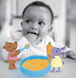 Photo bébé en train de manger avec des illustrations autour